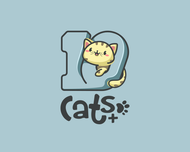 Kawaii cat logo for 10Cats.+