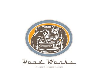 Hood Works Automotive Servicing Logo