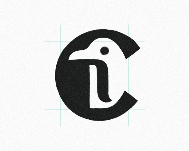 Letter C Mustache Penguin logomark design