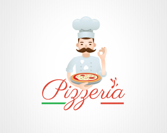 Pizzeria - Funny Mustachioed Italian Logo Mascot