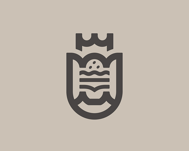 Burger on Shield 📌 Logo for Sale