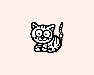 Black Stripe Cat Cartoon Logo Design