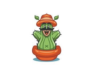 Cute Mustache Cactus Logo