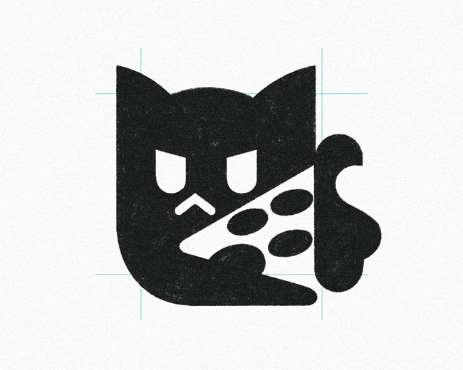 Don't touch her pizza!  Cute Cat logomark design