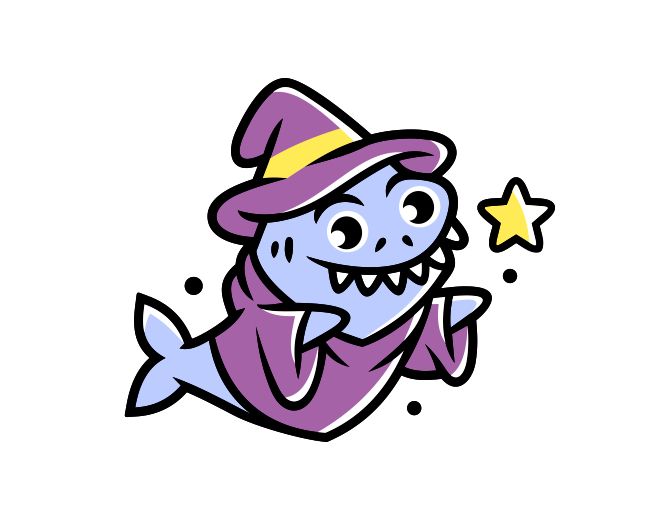 Cute Cartoon Shark Wizard Logo