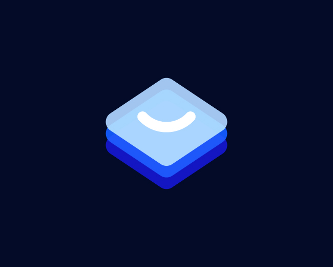 Layered Glassmorphism App Icon with Minimal Smile 