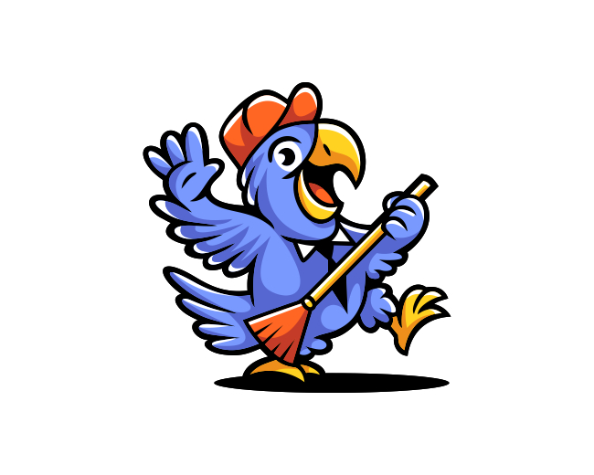 Parrot Cleaning Broom Mascot Logo