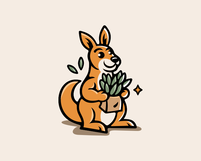 Kangaroo Leaf Vegetable Mascot Logo