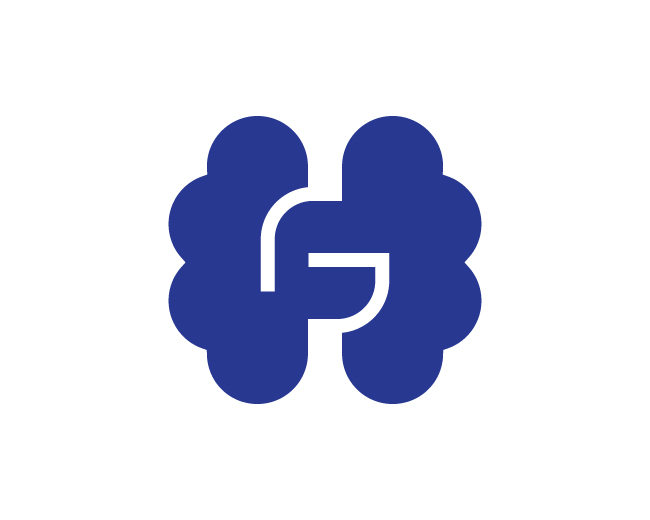 modern negative space monogram letter G brain logo