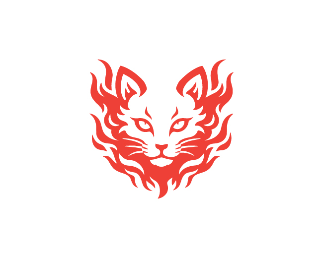 Modern Negative Space Fire Cat Logo