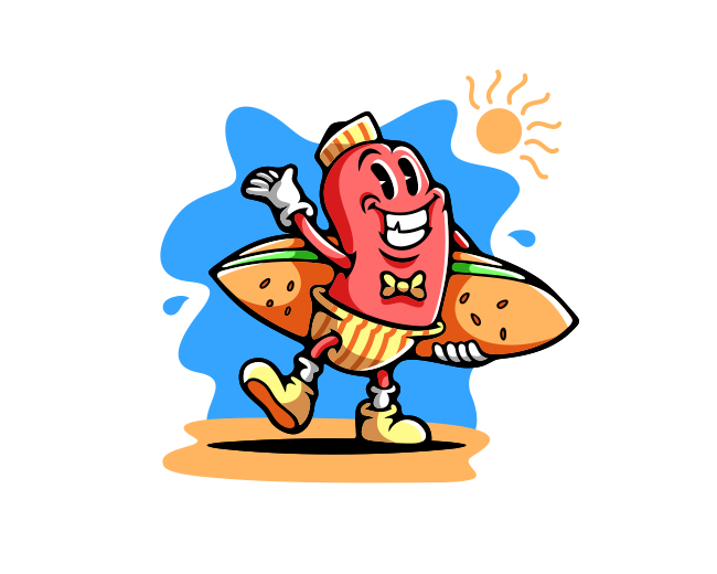 Sausage Hotdog Beach Surfing Logo