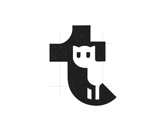 Negative Space Letter t Kitty Typography logo