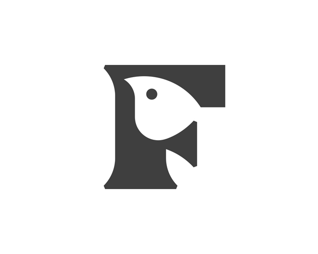 negative space letter F sparrow bird typography lo