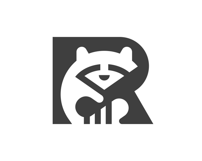negative space letter R Raccoon logo