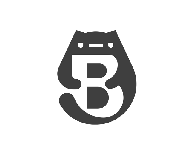 Negative space letter B kitty pet animal typograph