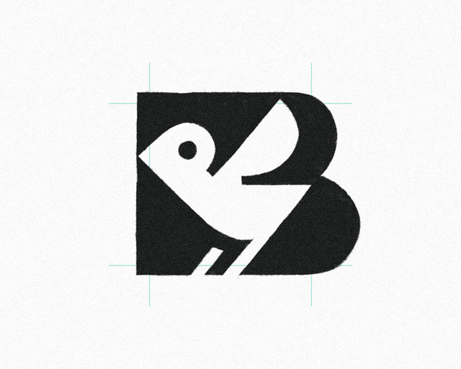 Negative Space Letter B Sparrow logomark design