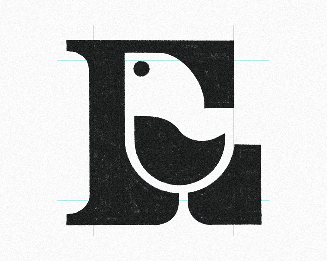 Letter L Bird Wine Glass  logomark design