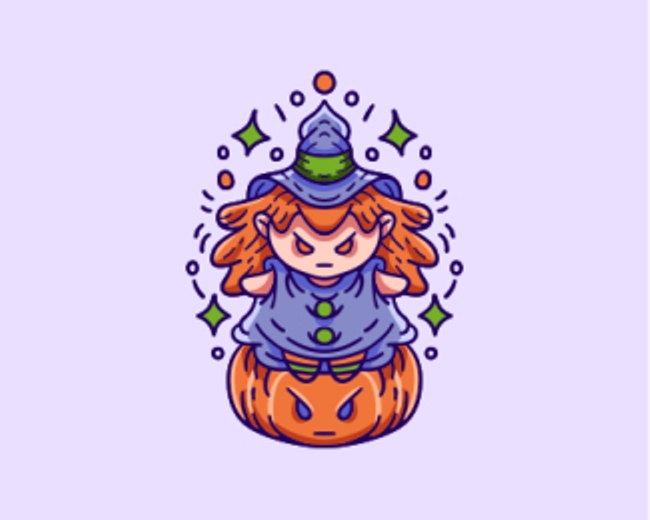 Cute Pumpkin Witch Logo