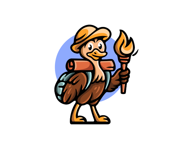 Ostrich Adventurer Torch Character Logo