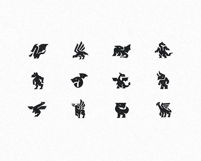 creature logomark design sketches