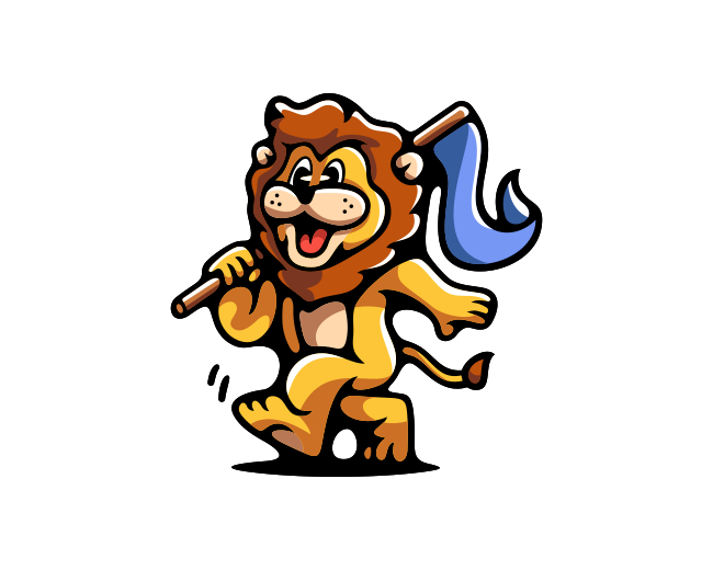 Cute Lion Flag Mascot Logo