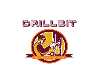 Worker Drilling Drill Press Retro Circle
