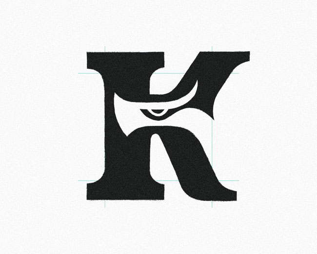 Negative Space Letter K Dragon logomark design