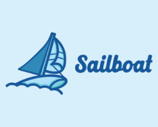 Cool Blue Sailboat Cartoon Logo Design