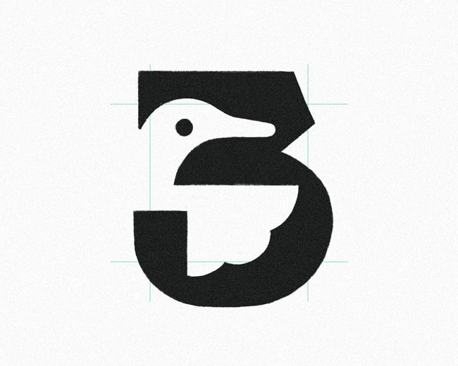 Negative Space Number 3 Duck logo