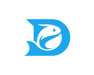 Minimalist Letter D Fish Monogram Logo