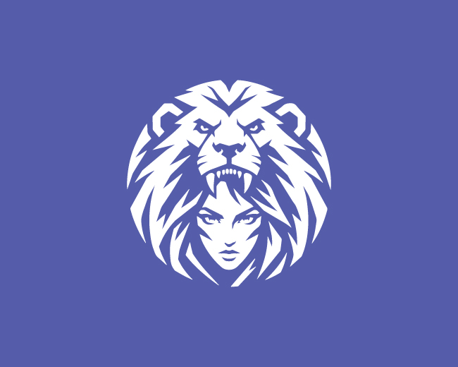 Minimal Bold Lion With Girl Logo