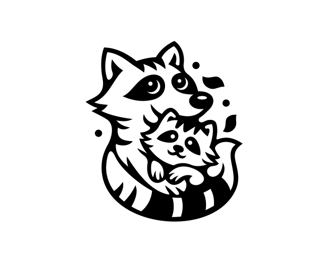Cute Baby Parent Racoon Logo