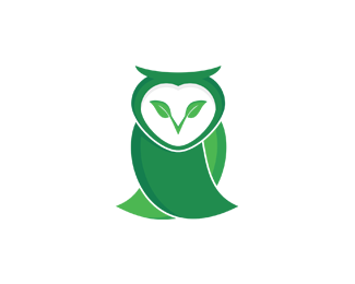 Owl logo with leaf (plant) as the eye.