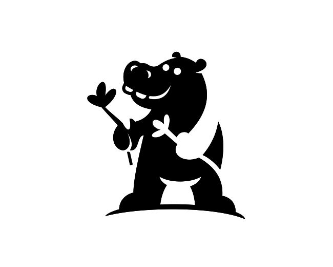 Happy Cute Hippopotamus Flower Logo