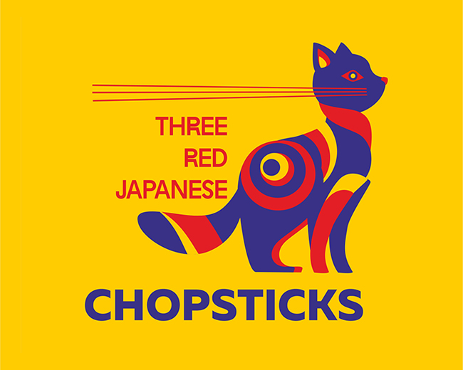 Three red Japanese chopsticks