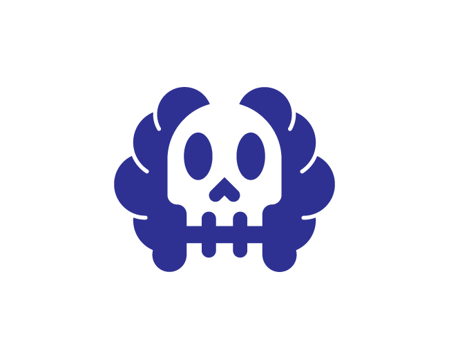 Stylish Modern Negative Space Skull Brain Logo