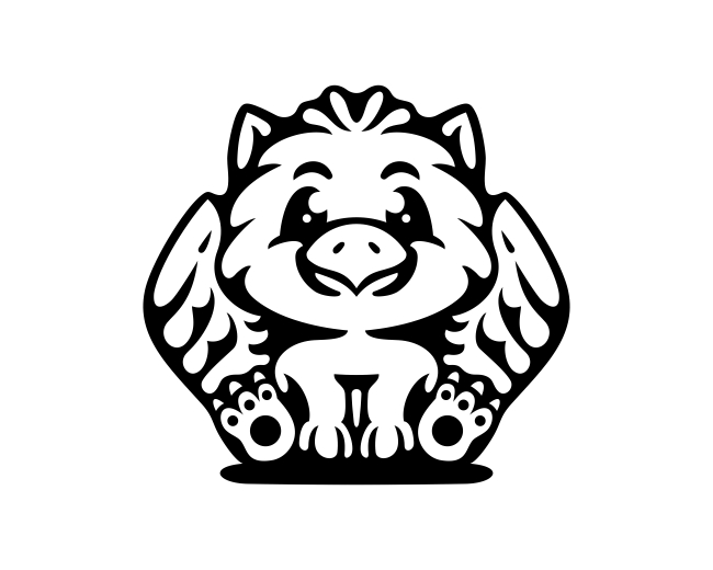 Cute Griffin Outline Monochrome Logo