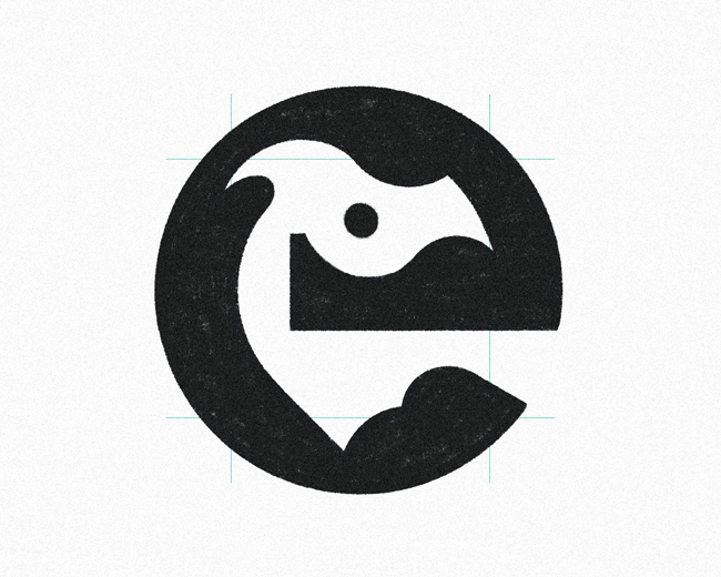 Negative Space Letter E Dragon  logomark design