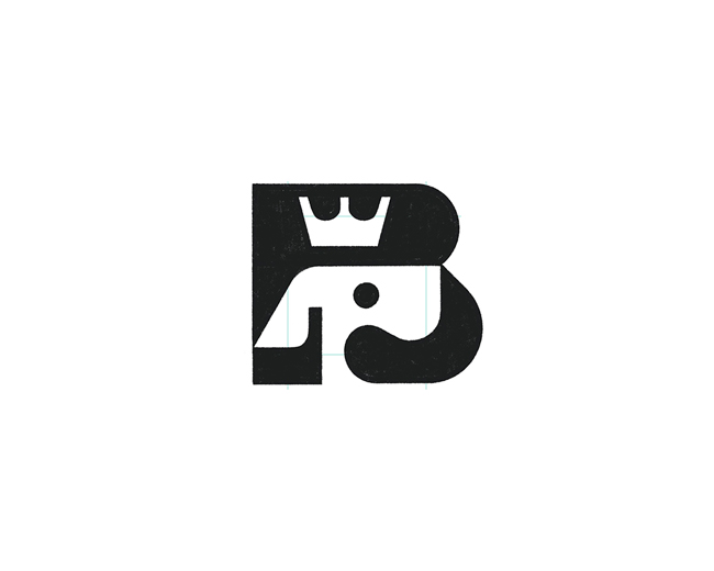 Letter B, puppy, and the crown typography  logomar