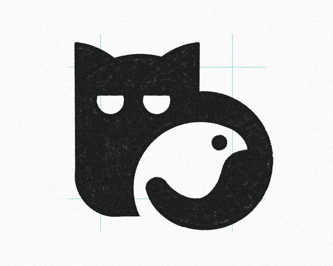 Negative Space Cat Bird Hugging  logomark design