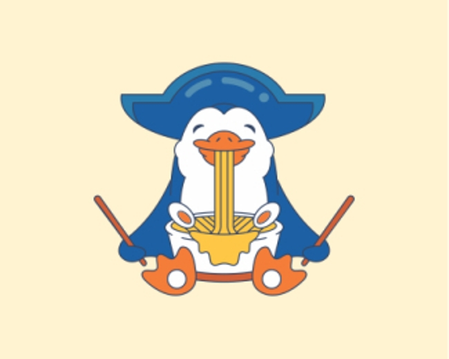 Penguin Eating Cute Logo