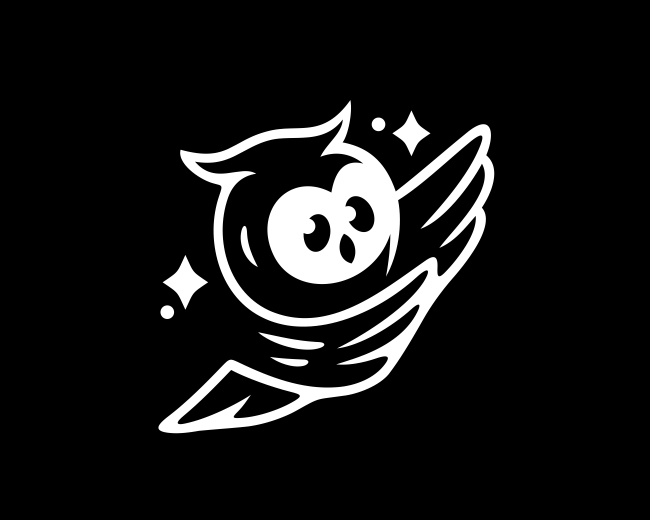 Owl Wings Cute Monochrome Logo