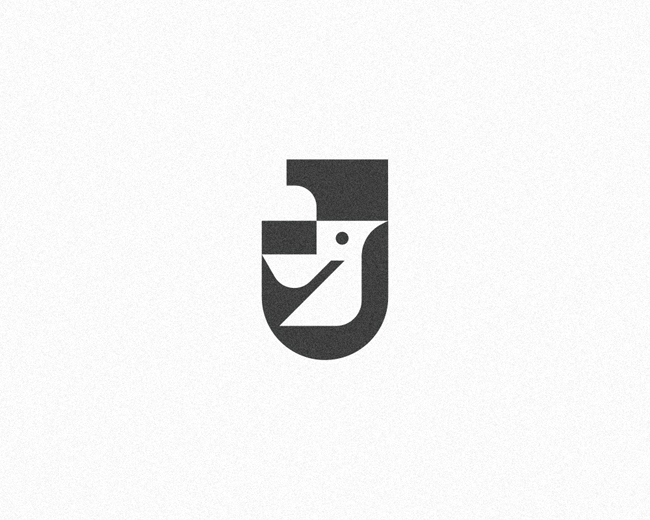 Negative space letter J hummingbird monogram typog