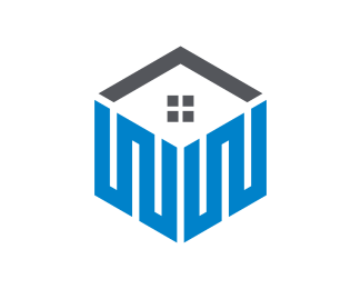 Modern Blue and Gray Real Estate Logo with Window 