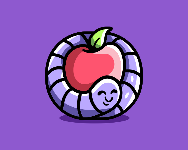 Cute Worm Apple Fruit Logo