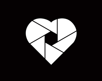Heart + camera lens geometric abstract logo
