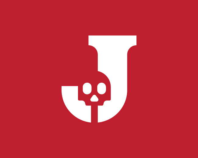 Modern Negative Space skull Monogram J Logo