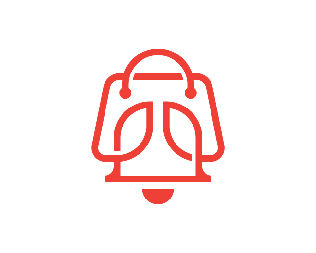 modern monoline shopping bag bell logo