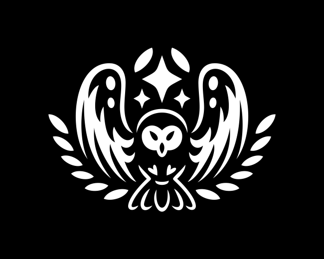 Owl Flying Leaves Monochrome Logo