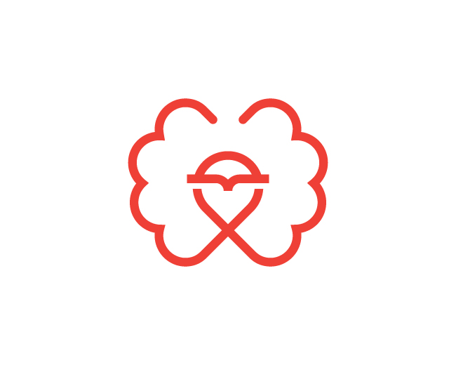 Modern Orange Owl Brain Logo